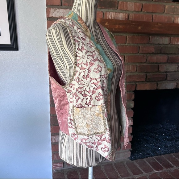 VTG Rag Retro Mixed Media Floral Print Open Vest OS - Picture 6 of 10